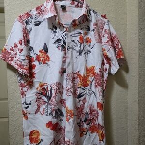 Floral Print Men's Shirt - Red and Black